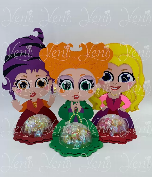 Pack 3 witches Hocus Pocus Candy Holders - for 4 sizes domes - Svg and Studio files