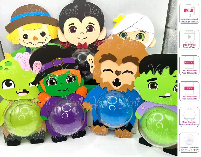 Cute Monsters candy holder Pack - For 8cm / 3.15" Sphere - Svg and Studio files