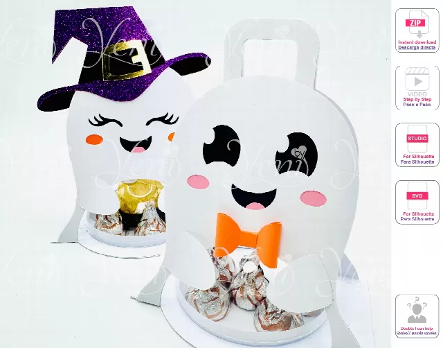 Ghost Couple candy holder - For 8cm / 3.15” Sphere - Digital cut file  - svg studio - Halloween