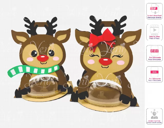 Reindeers candy holder - For 8cm / 3.15” Sphere - Digital cut file  - svg studio - Christmas