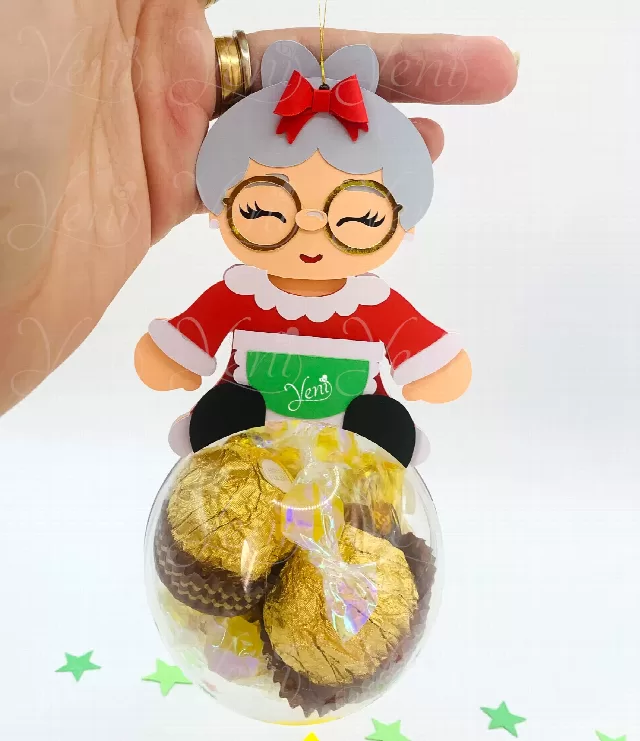 Christmas Mrs. Claus ornament candy holder - for 4 sizes spheres - Digital Files - Xmas - candy - svg -studio