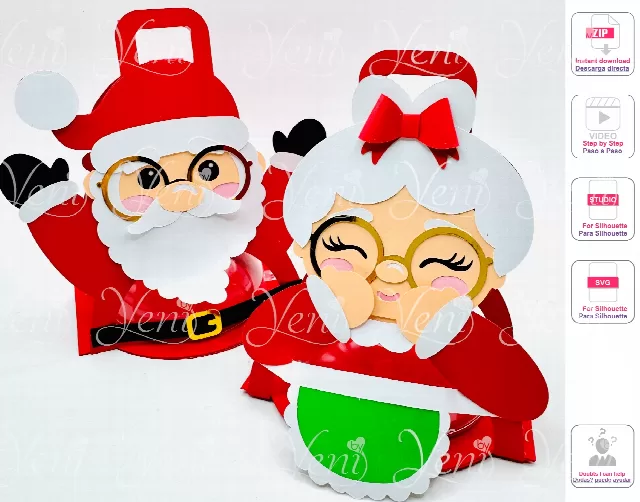 Santa and Mrs. Claus candy holder - For 8cm / 3.15” Sphere - Svg and Studio files