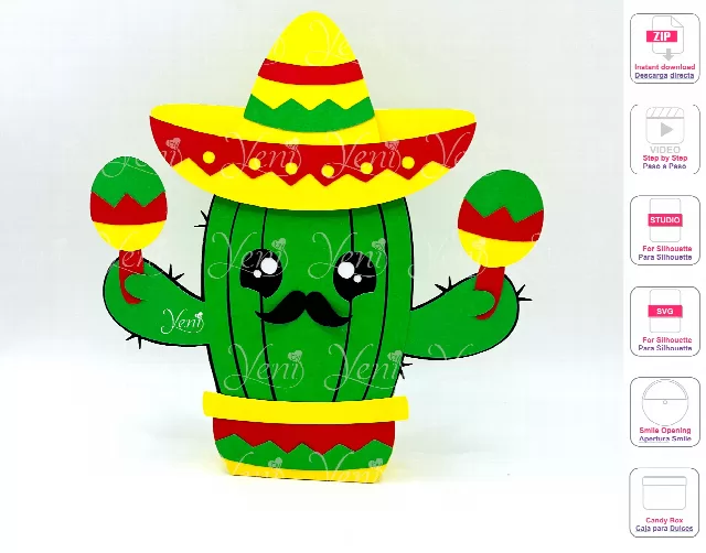WITH Smile Mechanism Cactus Candy Box / Digital File SVG -Studio