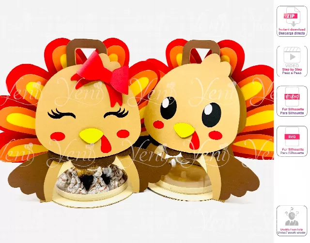 Turkeys candy holder - For 8cm / 3.15” Sphere - Digital cut file  - svg studio - Thanksgiving