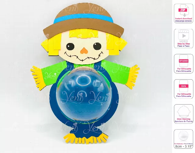 Scarecrow candy holder - For 8cm / 3.15" Sphere - Svg and Studio files