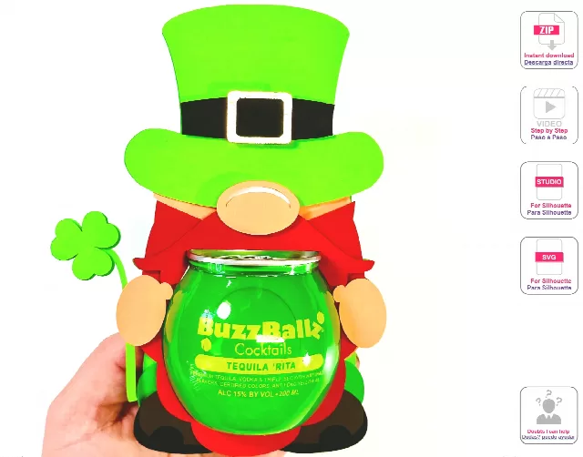 St. Patrick's day Gnome Buzzballz holder - SVG (cricut or scanandcut)- Studio (Silhouette) file for / Digital File