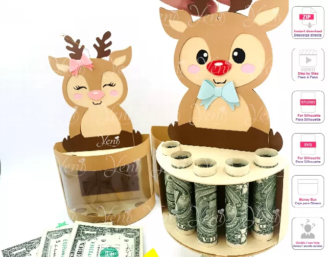 Reindeer couple Money Holder - Svg and Studio files