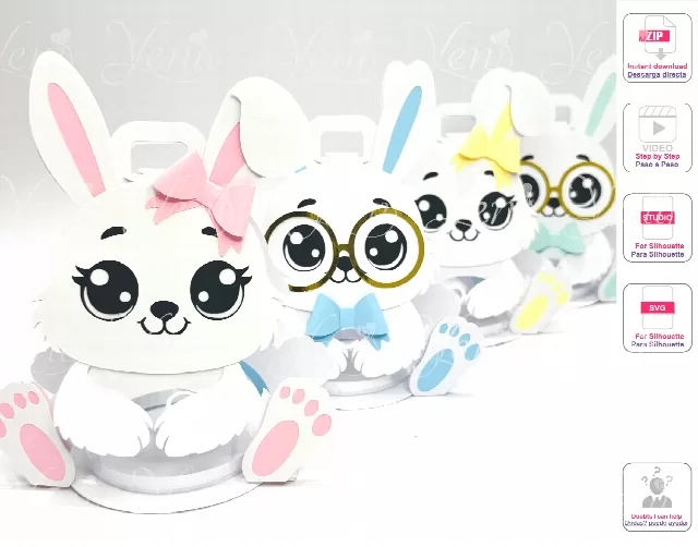 Cute Bunnies couple candy holder - For 8cm / 3.15” Sphere - Digital Files  - svg -studio - easter