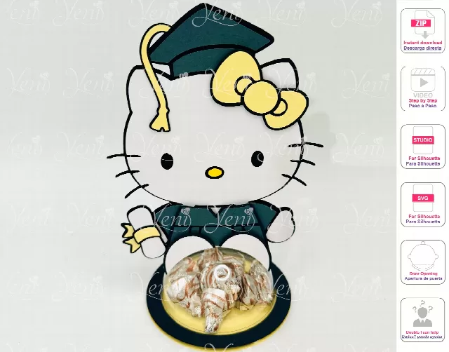 Hello Kitty Graduation candy holder - For 8cm / 3.15" Sphere - Svg and Studio files