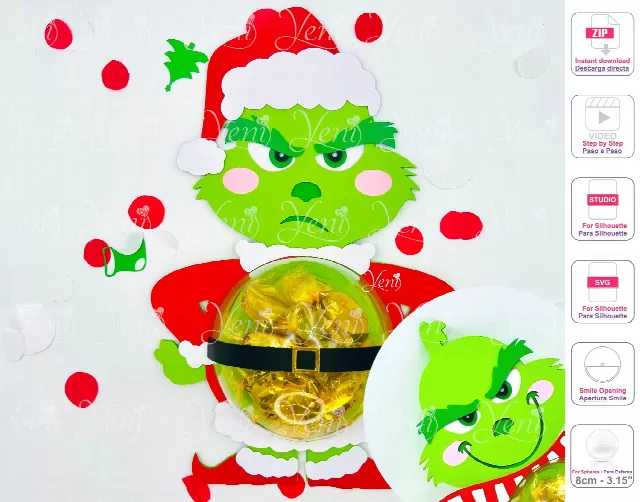 Grinch candy holder - For 8cm / 3.15" Sphere - Svg and Studio files