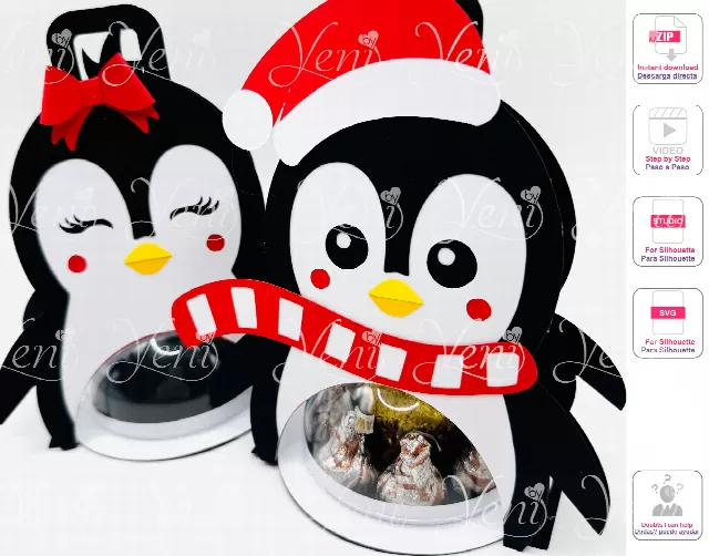 Penguins candy holder - For 8cm / 3.15” Sphere - Digital cut file  - svg studio - Christmas