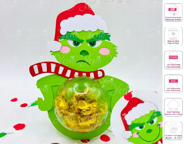 Grinch candy holder - For 8cm / 3.15" Sphere - Svg and Studio files