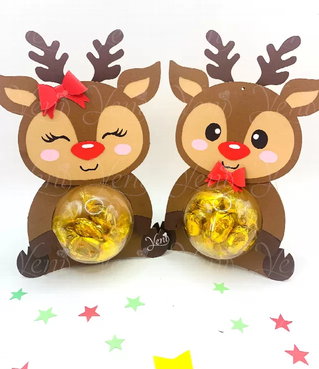 Christmas Reindeer Couple candy holder  - Reindeer Ornament for 4 sizes sphere- Digital Files - Xmas - candy - svg -studio