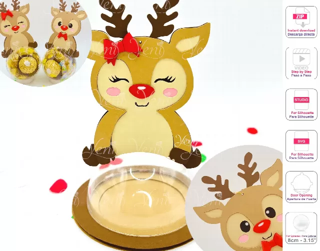 Reindeers candy holder - For 8cm / 3.15" Sphere - Svg and Studio files
