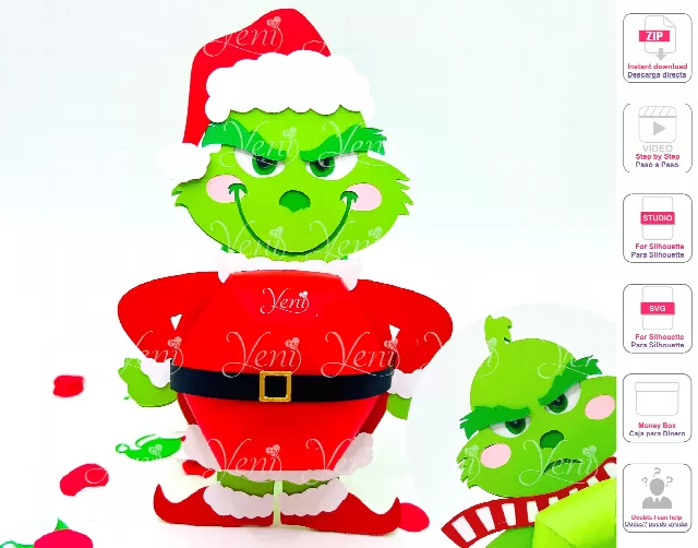 WITH Box Grinch candy holder with Box - Digital Files - svg -studio