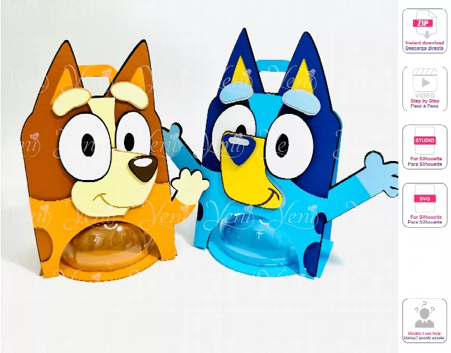 Pack Bluey and Bingo candy holder - For 8cm / 3.15” Sphere - Digital Files